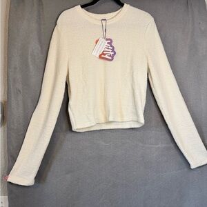 YITTY Cream Sherpa Cropped Pullover Sweatshirt